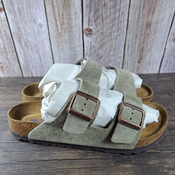 Birkenstock Arizona Suede Soft Footbed Sandals Women's Sz 9 EU40 Taupe (VGC) - Picture 3 of 8